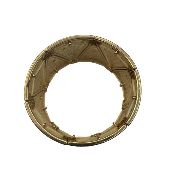 Vintage Gold & Enamel Chevron Pattern Cuff Bracelet Retro Art Deco-Inspired - Picture 3 of 6